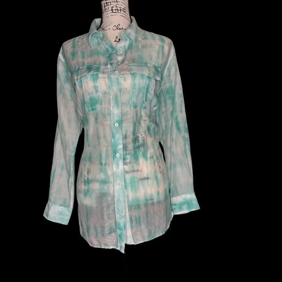 Lauren Ralph Lauren Other - Lauren Ralph Lauren sheer beach coverup turquoise and white 1X Rare EUC